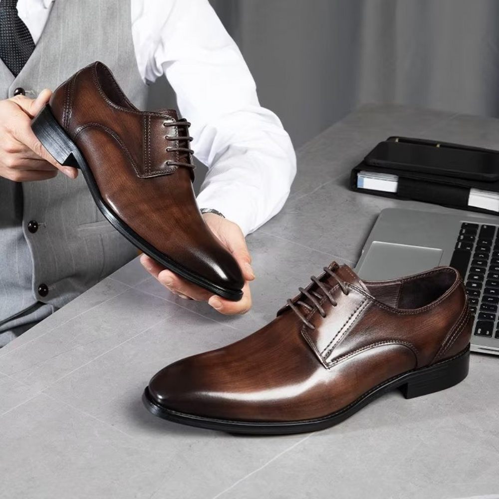 Chaussures Formelles Pour Hommes Derbies À Motif Exquis Habillées - Café