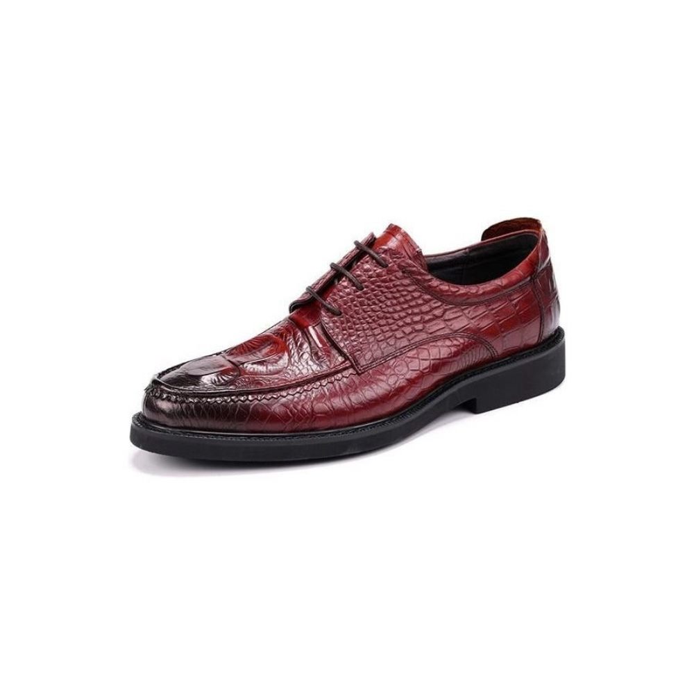 Chaussures Formelles Pour Hommes Derby Alligator À Lacets Et Bout Rond - Rouge