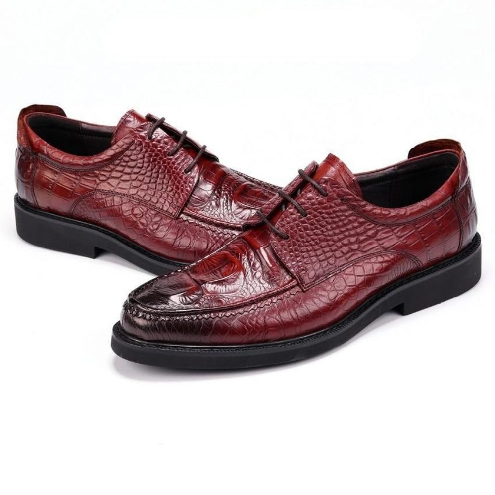 Chaussures Formelles Pour Hommes Derby Alligator À Lacets Et Bout Rond - Rouge