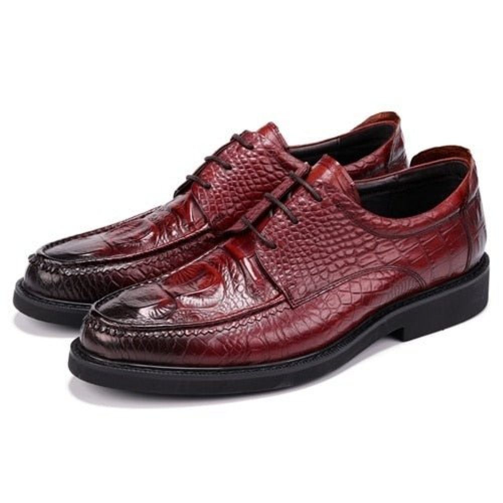 Chaussures Formelles Pour Hommes Derby Alligator À Lacets Et Bout Rond - Rouge