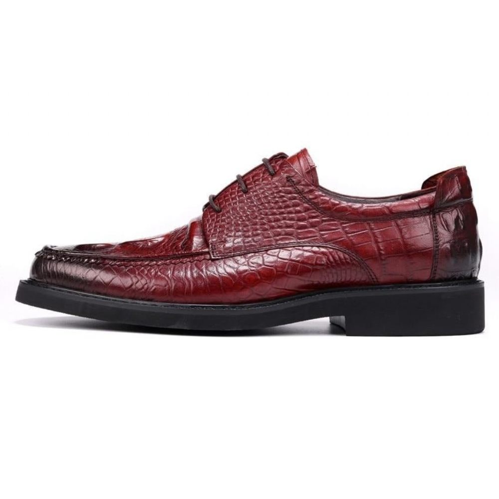 Chaussures Formelles Pour Hommes Derby Alligator À Lacets Et Bout Rond - Rouge