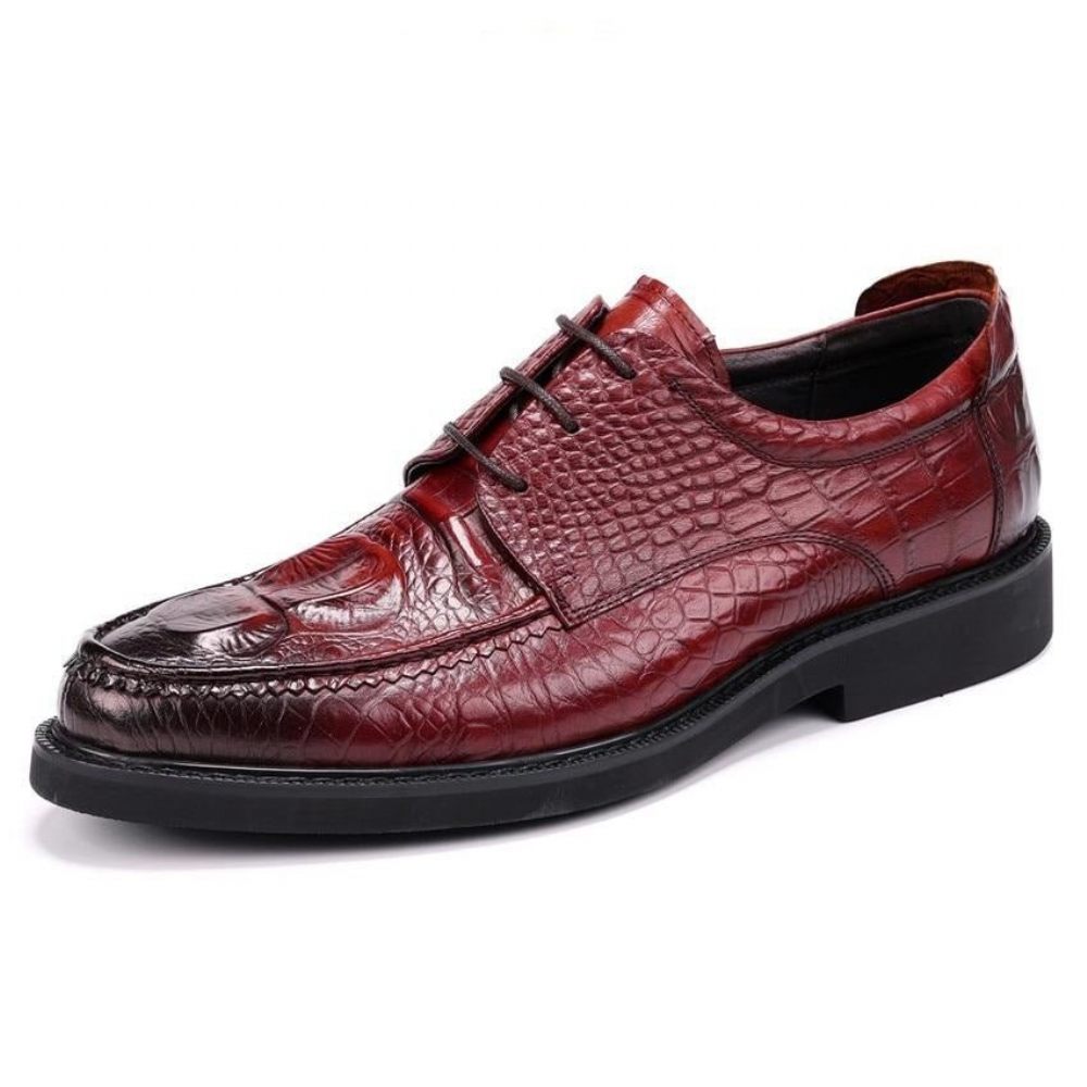 Chaussures Formelles Pour Hommes Derby Alligator À Lacets Et Bout Rond - Rouge