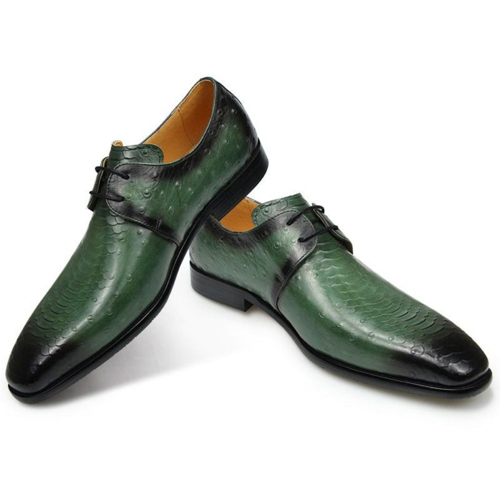 Chaussures Formelles Pour Hommes Derby Cuir Véritable Gaufré Croco - Vert