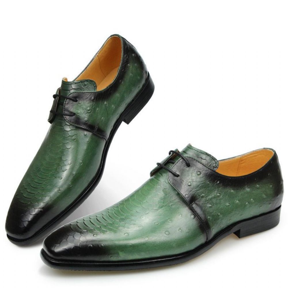 Chaussures Formelles Pour Hommes Derby Cuir Véritable Gaufré Croco - Vert