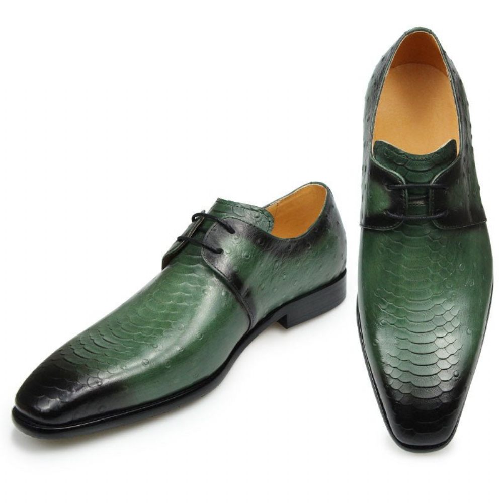 Chaussures Formelles Pour Hommes Derby Cuir Véritable Gaufré Croco - Vert