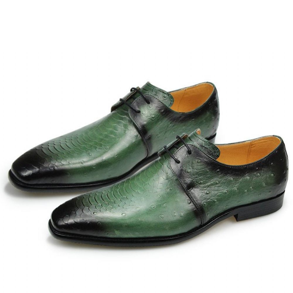 Chaussures Formelles Pour Hommes Derby Cuir Véritable Gaufré Croco - Vert