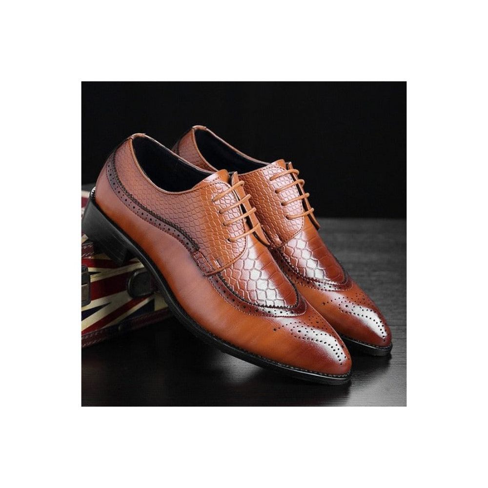 Chaussures Formelles Pour Hommes Derby Exotiques À Lacets - Café