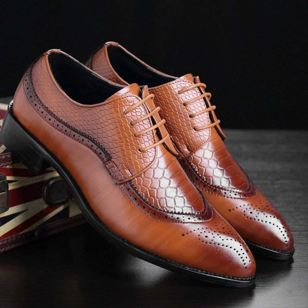 Chaussures Formelles Pour Hommes Derby Exotiques À Lacets - Café