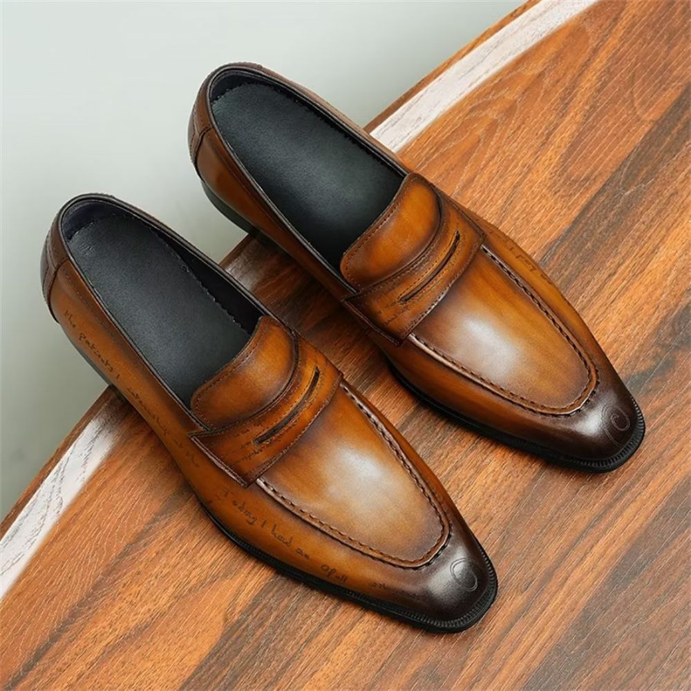 Chaussures Formelles Pour Hommes Direction Élégantes Cuir Britannique Sculpté - Marron