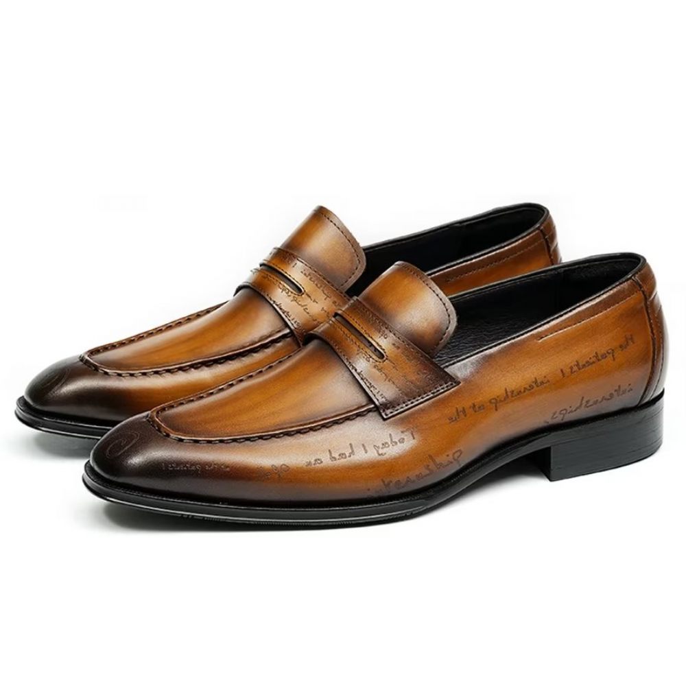 Chaussures Formelles Pour Hommes Direction Élégantes Cuir Britannique Sculpté - Marron