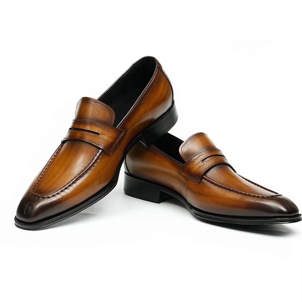 Chaussures Formelles Pour Hommes Direction Élégantes Cuir Britannique Sculpté - Marron