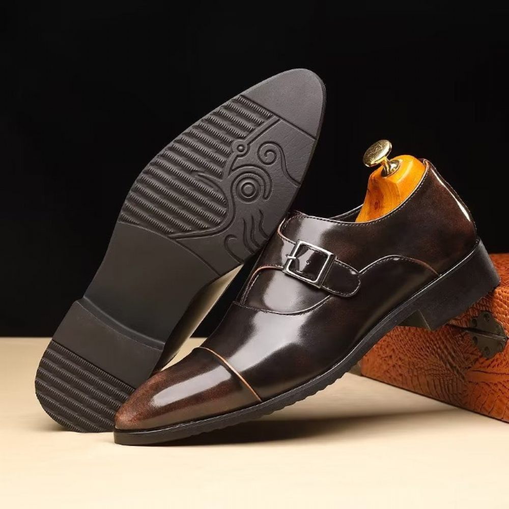 Chaussures Formelles Pour Hommes Élégance Raffinée Bout Pointu Sangle Moine - Café