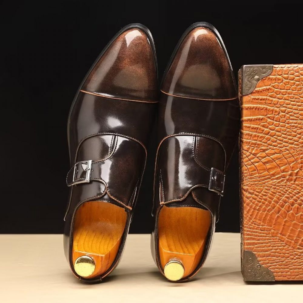 Chaussures Formelles Pour Hommes Élégance Raffinée Bout Pointu Sangle Moine - Café