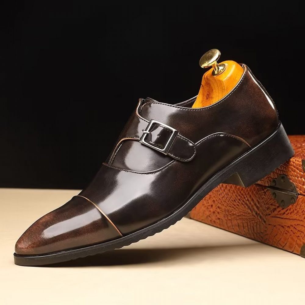 Chaussures Formelles Pour Hommes Élégance Raffinée Bout Pointu Sangle Moine - Café