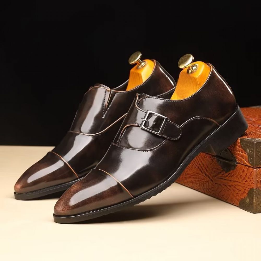 Chaussures Formelles Pour Hommes Élégance Raffinée Bout Pointu Sangle Moine - Café