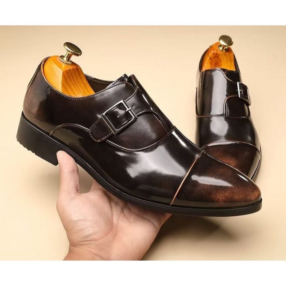 Chaussures Formelles Pour Hommes Élégance Raffinée Bout Pointu Sangle Moine - Café