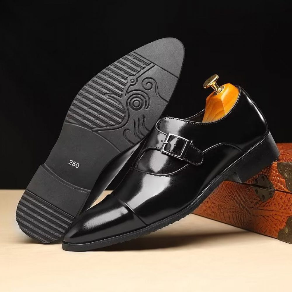 Chaussures Formelles Pour Hommes Élégance Raffinée Bout Pointu Sangle Moine - Noir