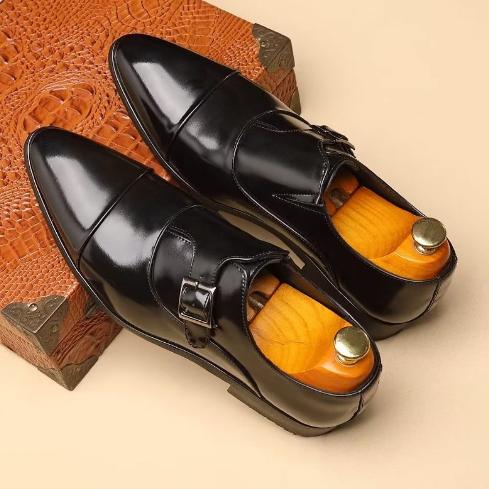 Chaussures Formelles Pour Hommes Élégance Raffinée Bout Pointu Sangle Moine - Noir