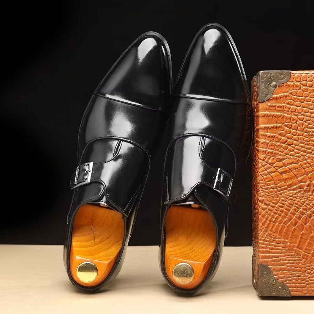 Chaussures Formelles Pour Hommes Élégance Raffinée Bout Pointu Sangle Moine - Noir