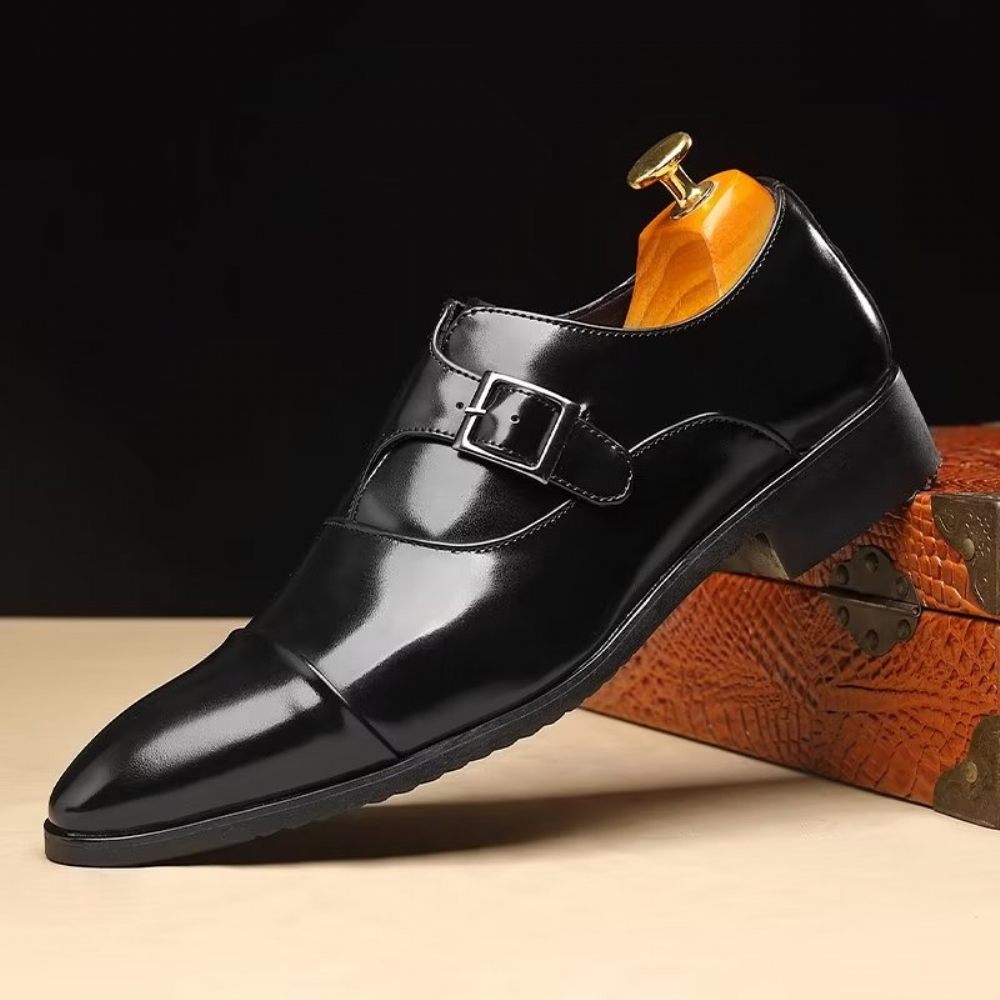 Chaussures Formelles Pour Hommes Élégance Raffinée Bout Pointu Sangle Moine - Noir