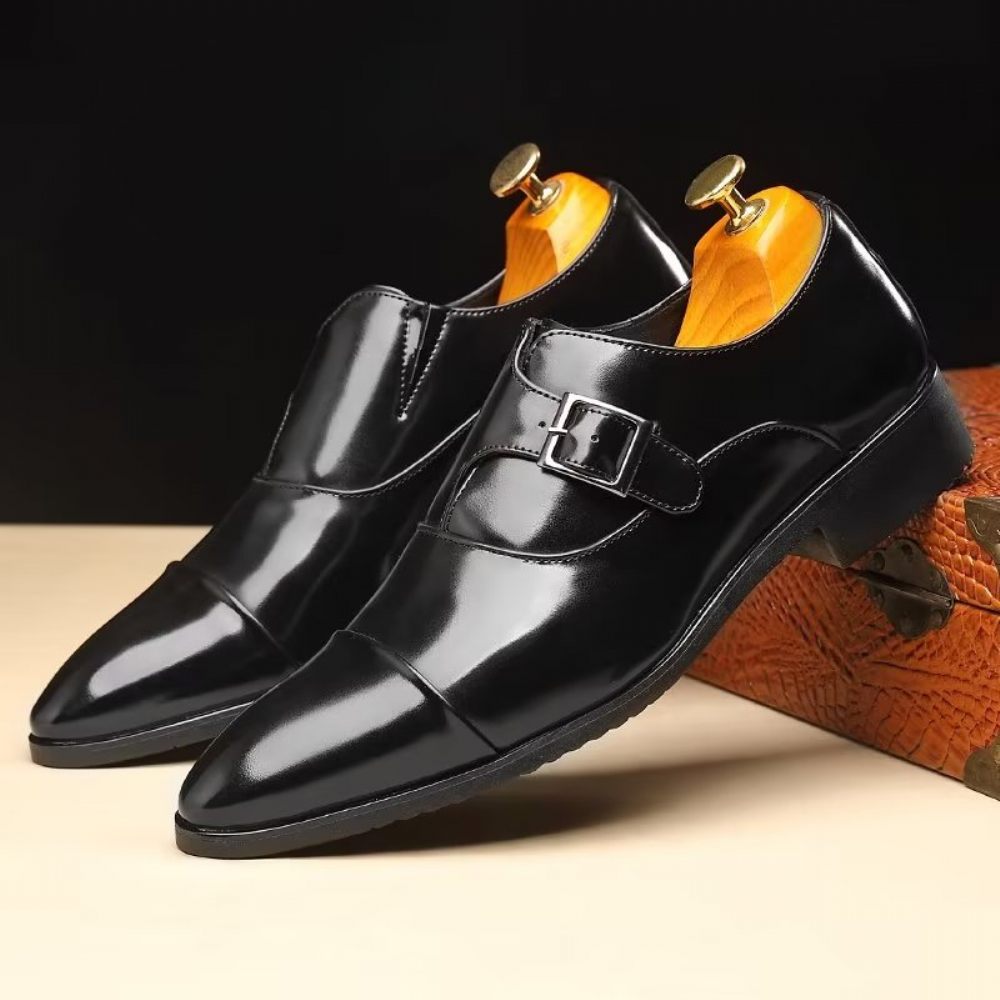 Chaussures Formelles Pour Hommes Élégance Raffinée Bout Pointu Sangle Moine - Noir