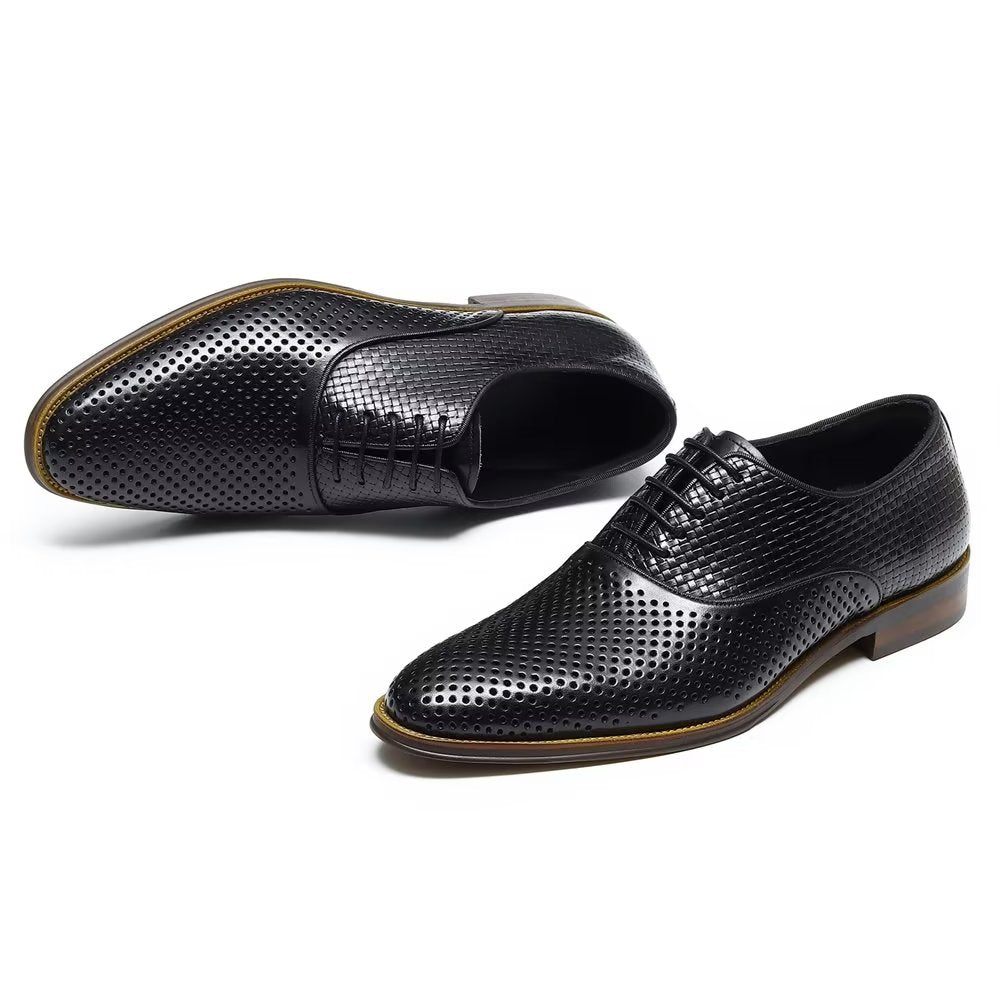 Chaussures Formelles Pour Hommes Élégance Relief Habillées Oxford À Bout Rond Exotiques - Noir