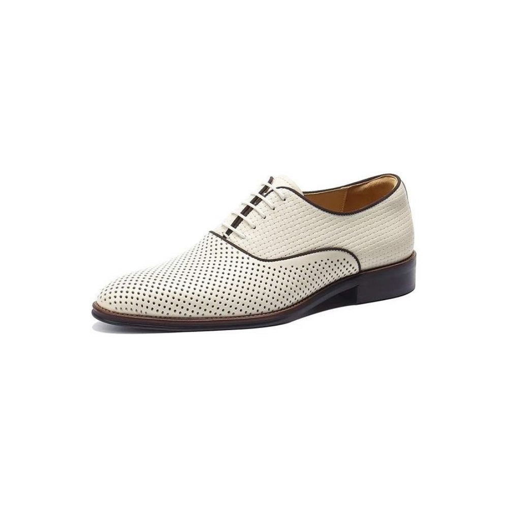 Chaussures Formelles Pour Hommes Élégance Relief Habillées Oxford À Bout Rond Exotiques - Beige