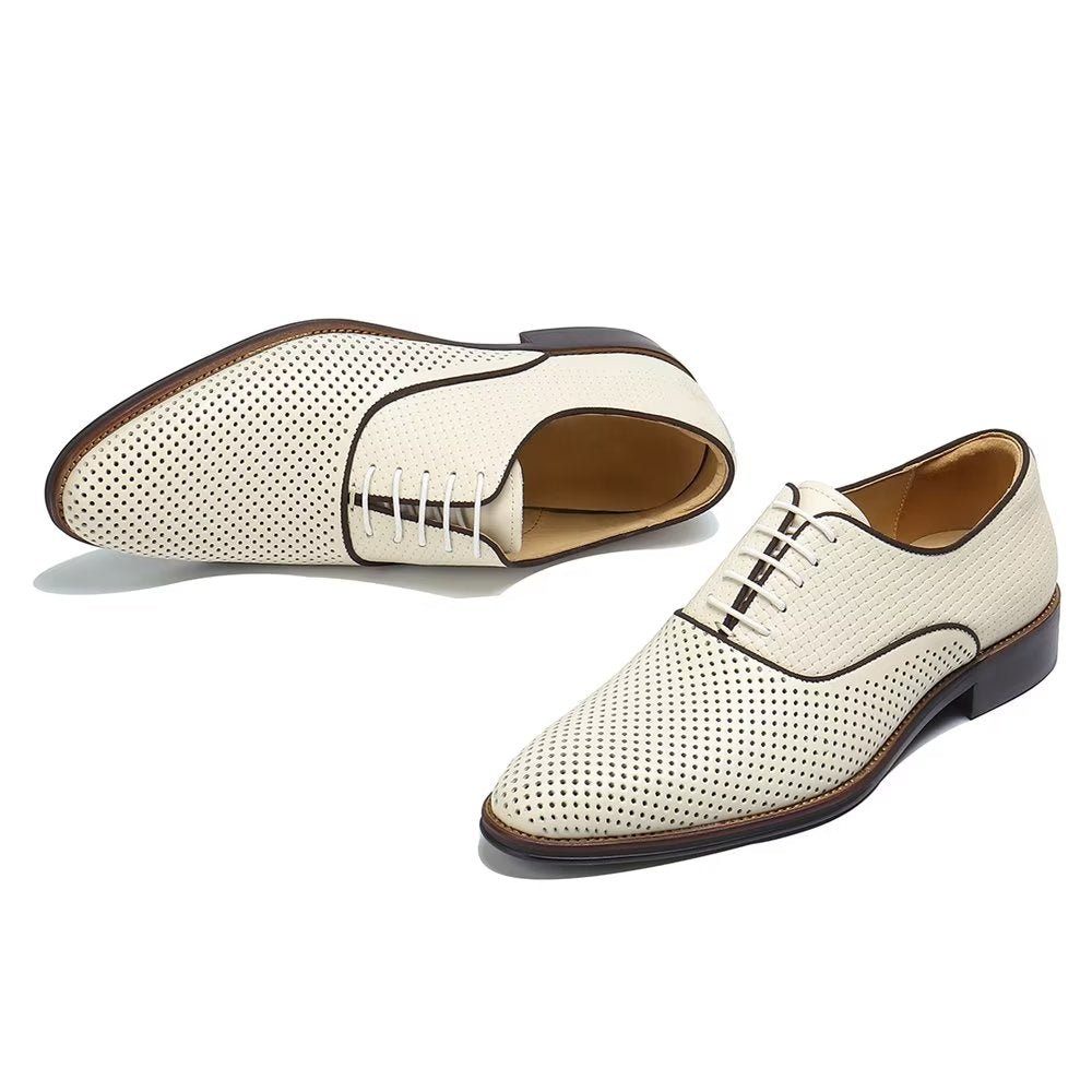 Chaussures Formelles Pour Hommes Élégance Relief Habillées Oxford À Bout Rond Exotiques - Beige