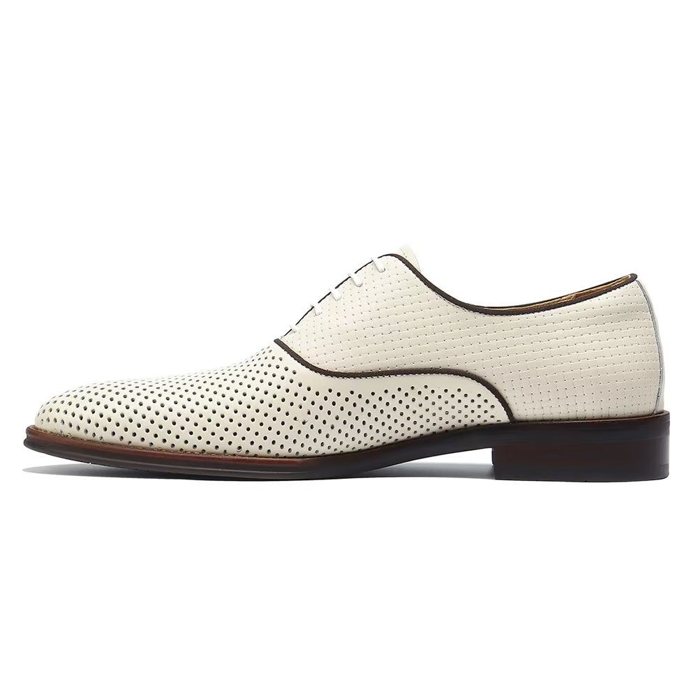 Chaussures Formelles Pour Hommes Élégance Relief Habillées Oxford À Bout Rond Exotiques - Beige