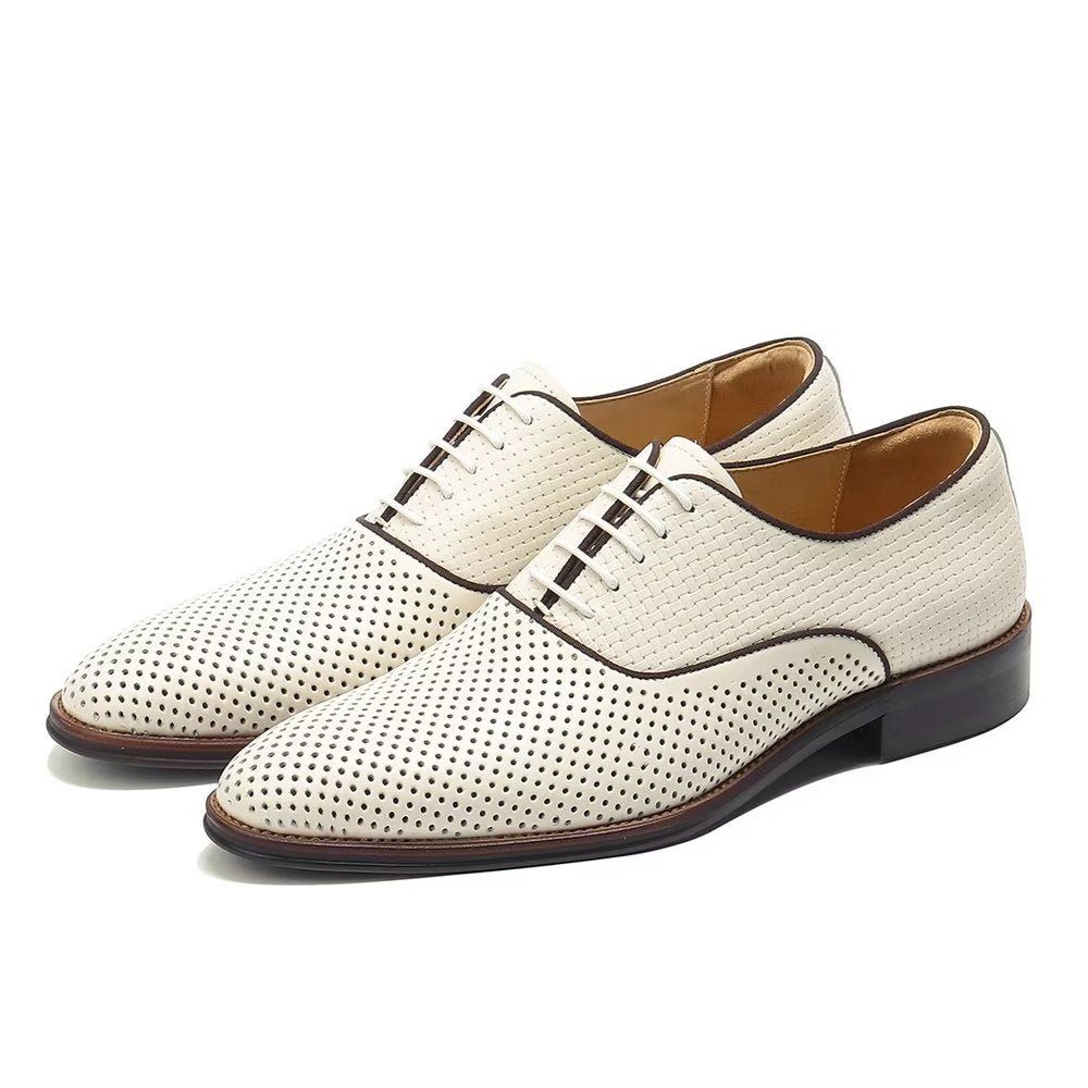 Chaussures Formelles Pour Hommes Élégance Relief Habillées Oxford À Bout Rond Exotiques - Beige