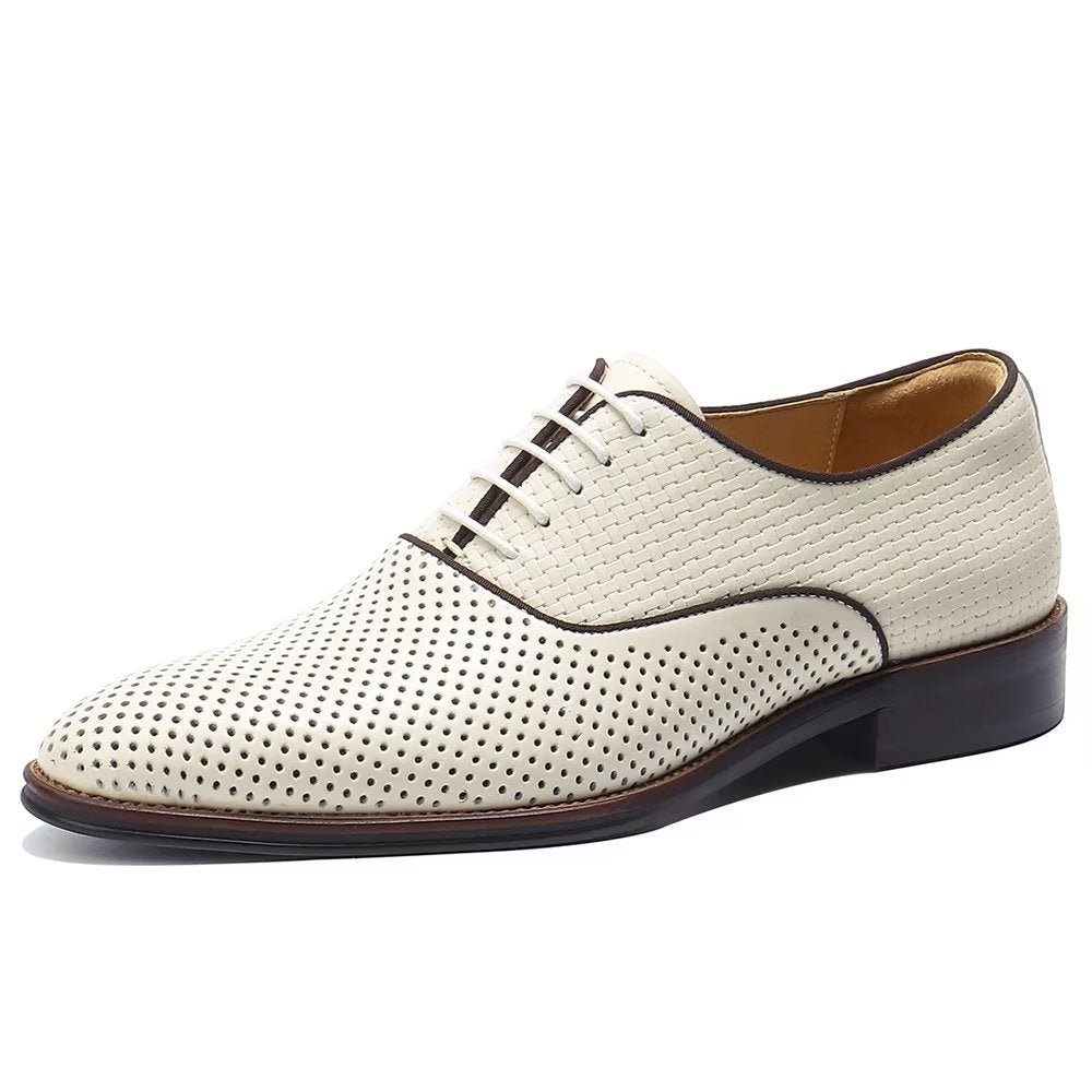 Chaussures Formelles Pour Hommes Élégance Relief Habillées Oxford À Bout Rond Exotiques - Beige