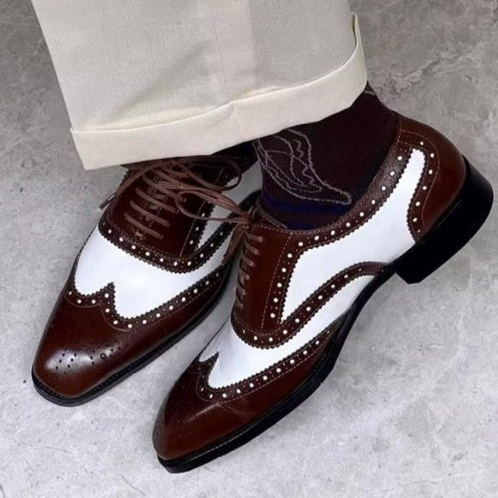 Chaussures Formelles Pour Hommes Élégantes Britanniques Oxford Carving Block Mariage - Brun