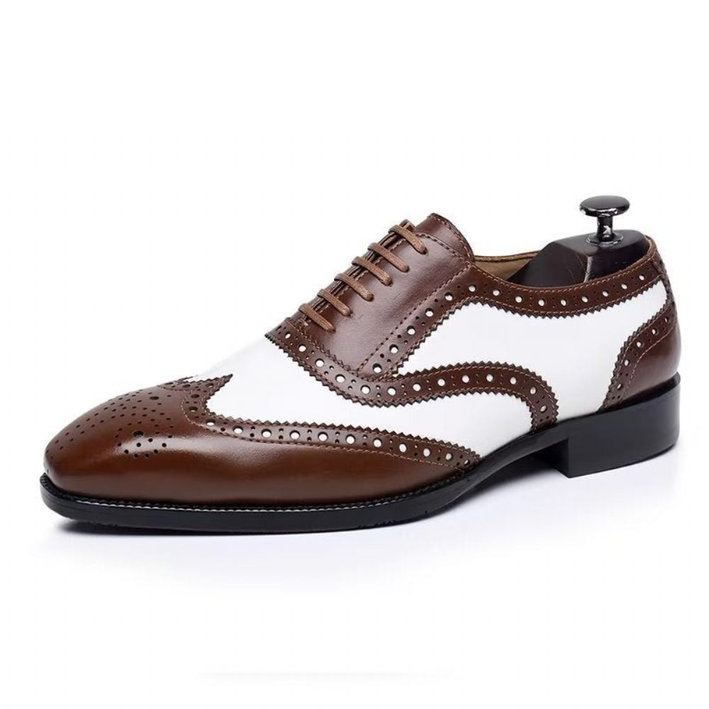 Chaussures Formelles Pour Hommes Élégantes Britanniques Oxford Carving Block Mariage - Brun