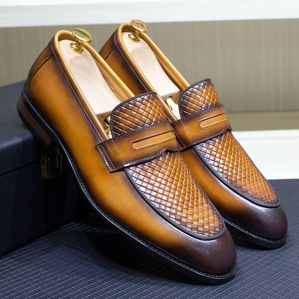 Chaussures Formelles Pour Hommes Élégantes Classiques Cuir Richelieu À Enfiler - Marron