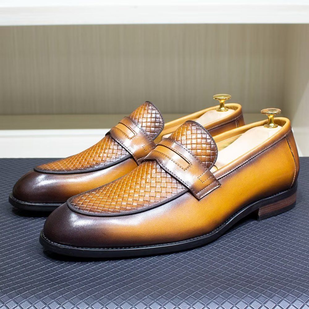 Chaussures Formelles Pour Hommes Élégantes Classiques Cuir Richelieu À Enfiler - Marron