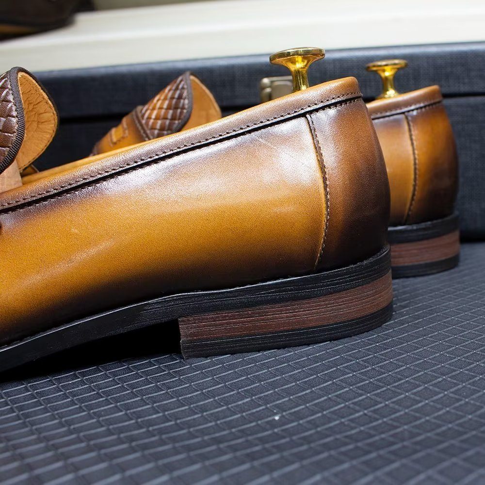 Chaussures Formelles Pour Hommes Élégantes Classiques Cuir Richelieu À Enfiler - Marron