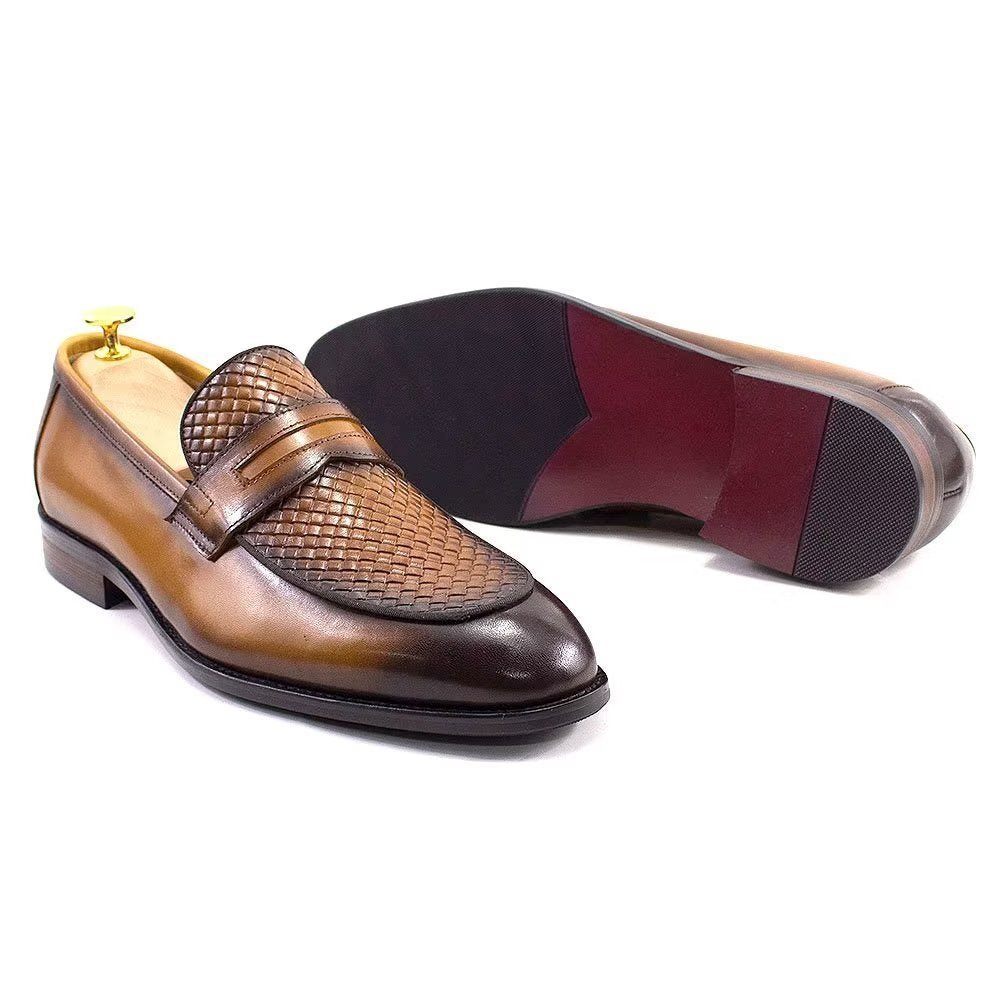 Chaussures Formelles Pour Hommes Élégantes Classiques Cuir Richelieu À Enfiler - Marron