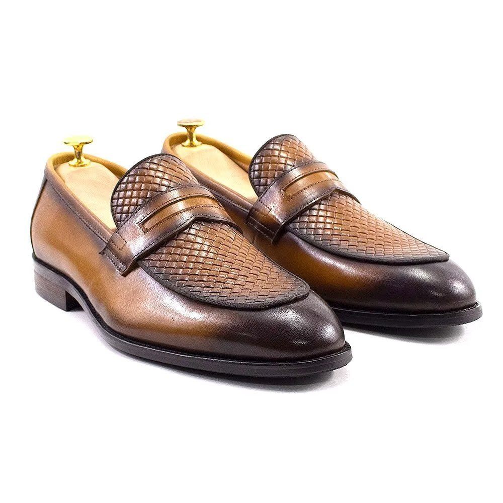 Chaussures Formelles Pour Hommes Élégantes Classiques Cuir Richelieu À Enfiler - Marron