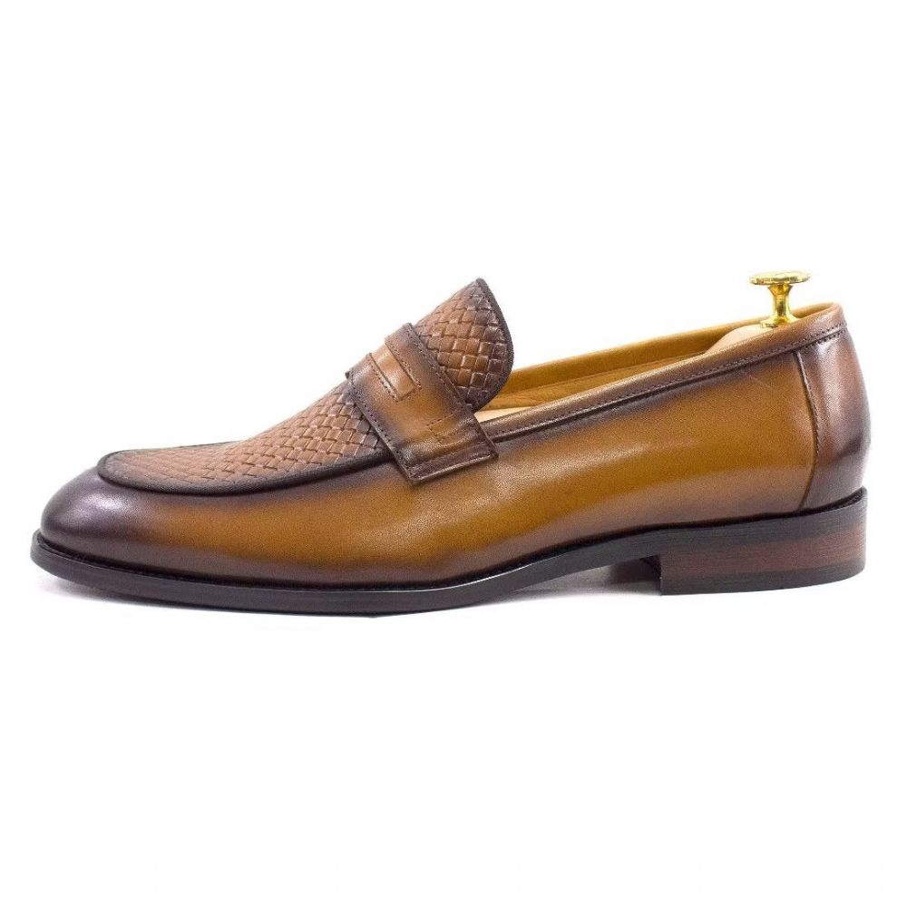 Chaussures Formelles Pour Hommes Élégantes Classiques Cuir Richelieu À Enfiler - Marron