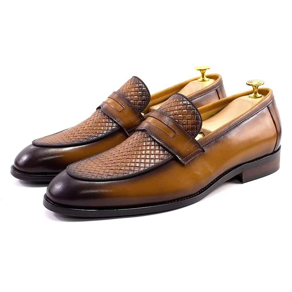 Chaussures Formelles Pour Hommes Élégantes Classiques Cuir Richelieu À Enfiler - Marron