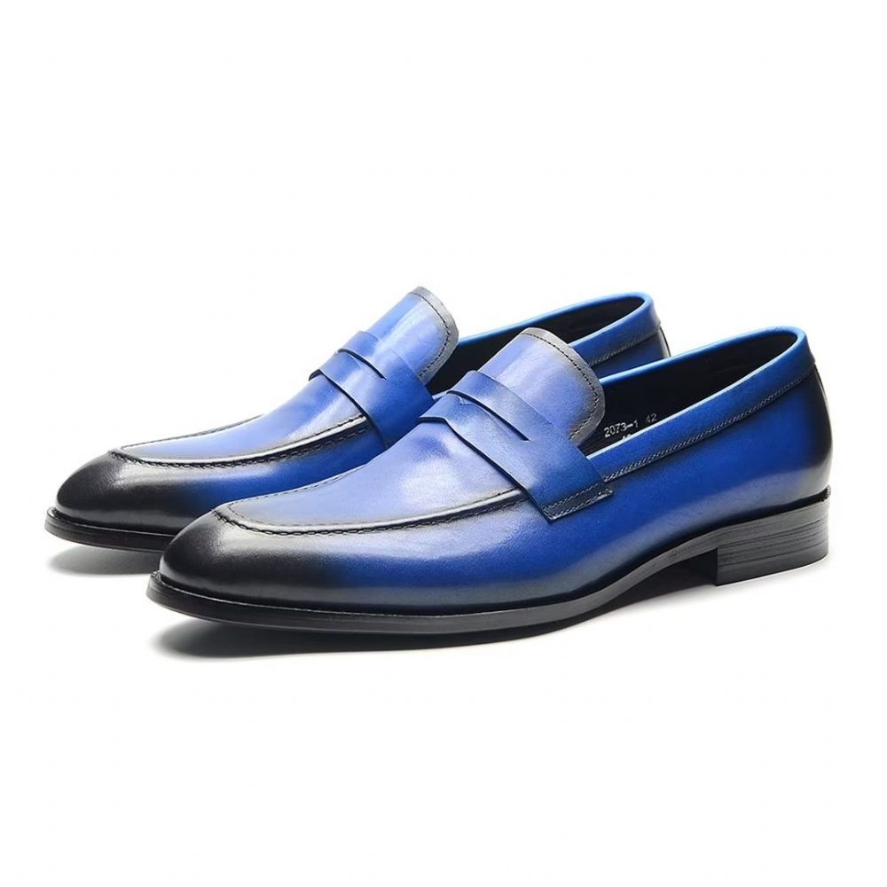 Chaussures Formelles Pour Hommes Élégantes À Enfiler Cuir Vache Élégance - Bleu