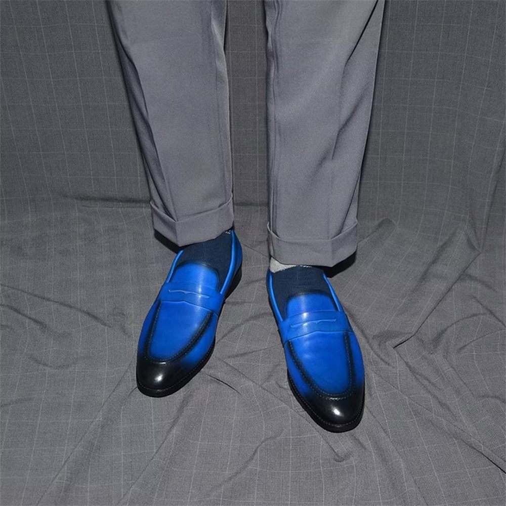 Chaussures Formelles Pour Hommes Élégantes À Enfiler Cuir Vache Élégance - Bleu