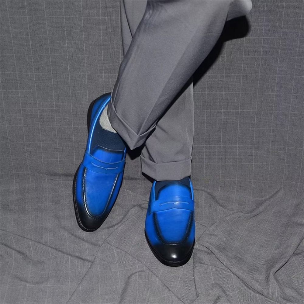 Chaussures Formelles Pour Hommes Élégantes À Enfiler Cuir Vache Élégance - Bleu