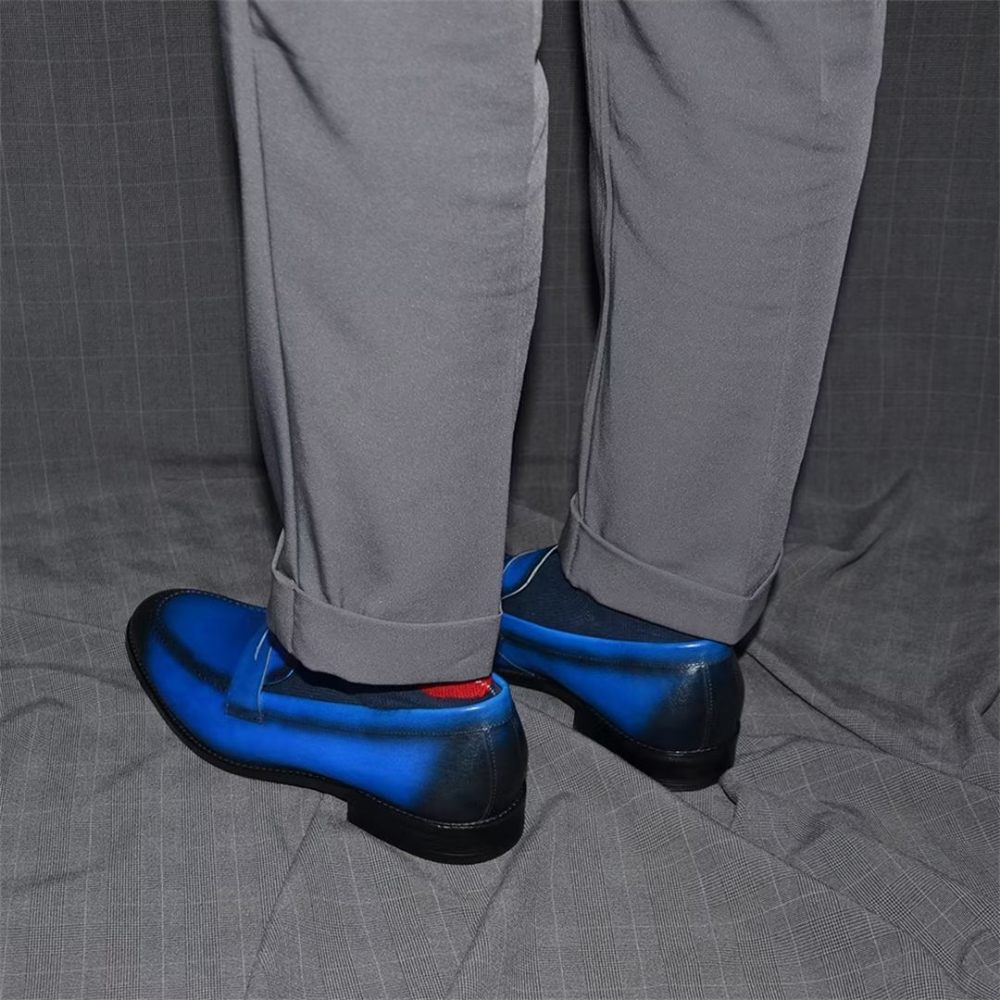 Chaussures Formelles Pour Hommes Élégantes À Enfiler Cuir Vache Élégance - Bleu