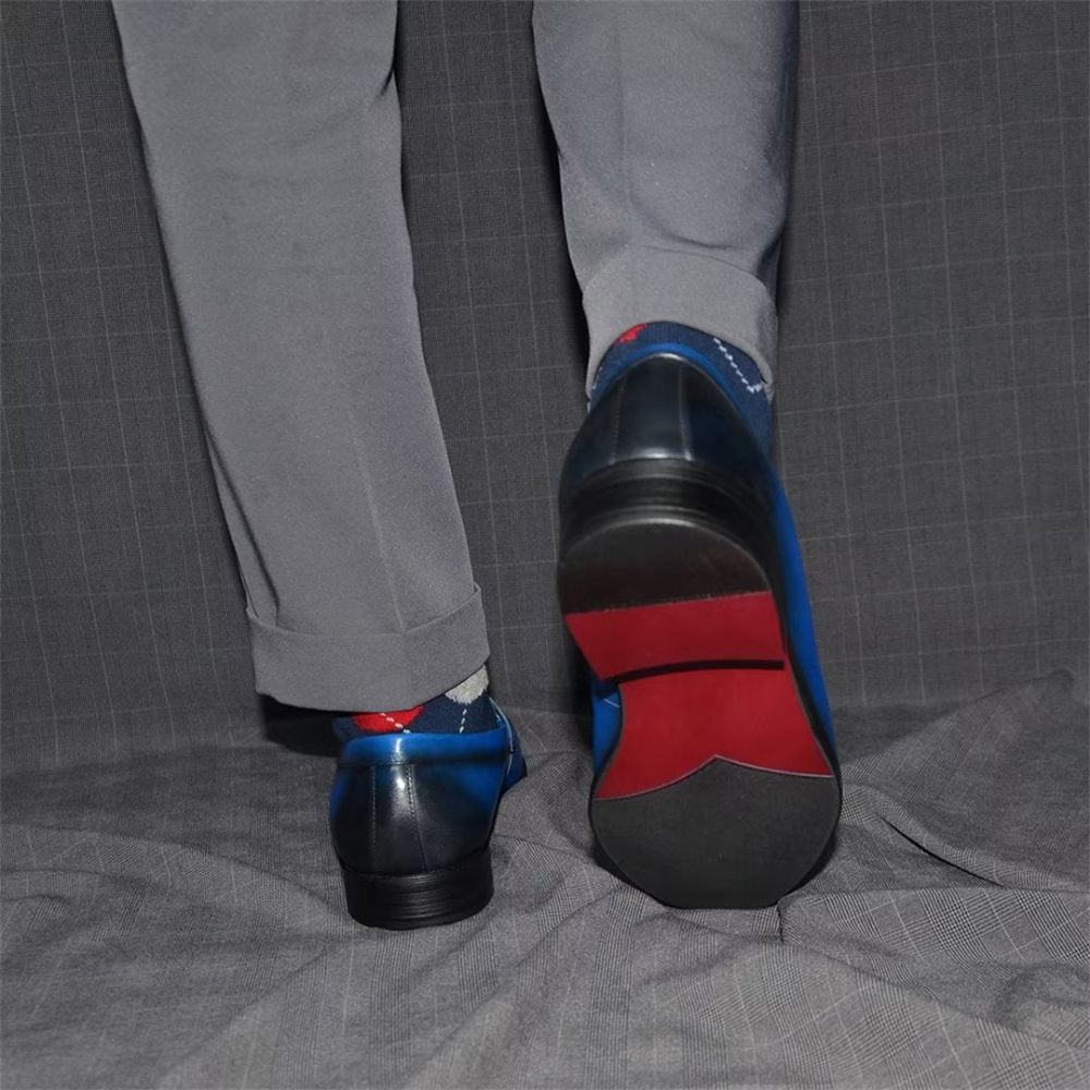 Chaussures Formelles Pour Hommes Élégantes À Enfiler Cuir Vache Élégance - Bleu