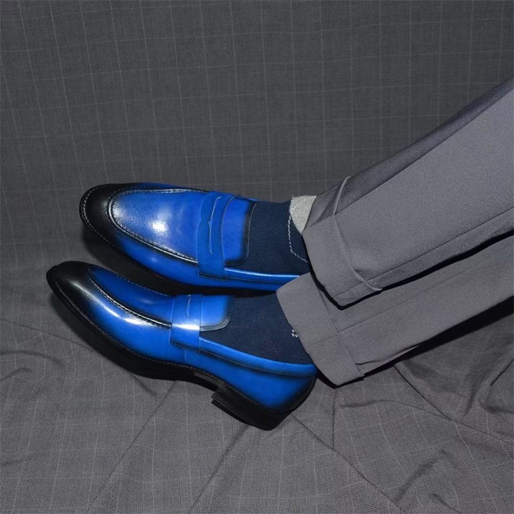 Chaussures Formelles Pour Hommes Élégantes À Enfiler Cuir Vache Élégance - Bleu