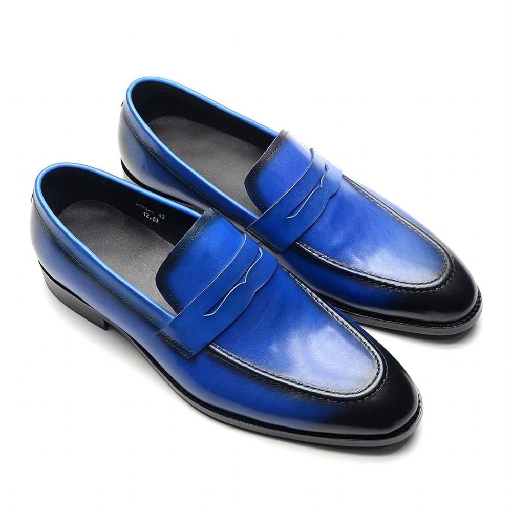 Chaussures Formelles Pour Hommes Élégantes À Enfiler Cuir Vache Élégance - Bleu