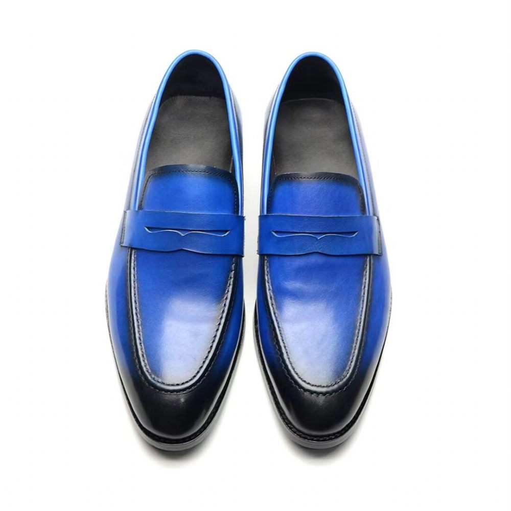 Chaussures Formelles Pour Hommes Élégantes À Enfiler Cuir Vache Élégance - Bleu