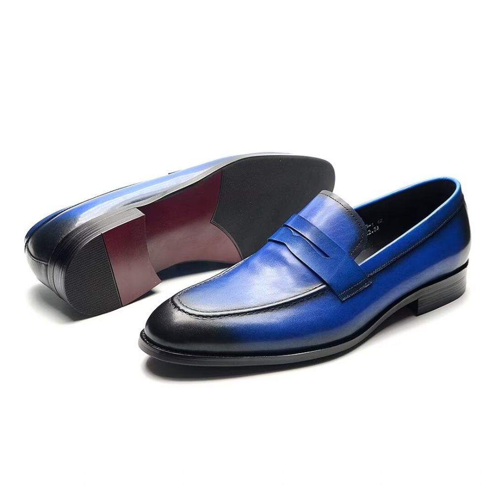 Chaussures Formelles Pour Hommes Élégantes À Enfiler Cuir Vache Élégance - Bleu