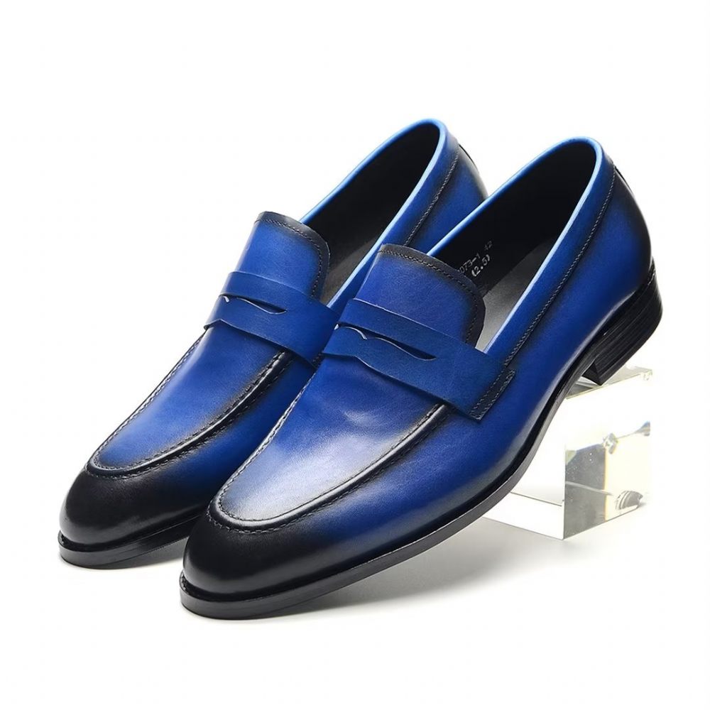 Chaussures Formelles Pour Hommes Élégantes À Enfiler Cuir Vache Élégance - Bleu